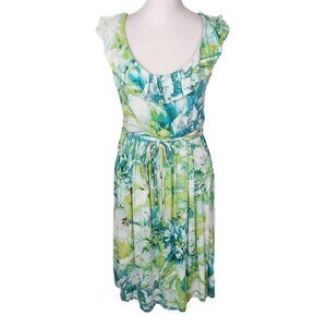 St. John's Bay Green Blue Floral Dress Size Medium Floral Knee-Length Dress